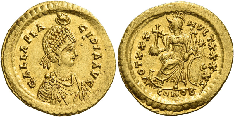 Galla Placidia, Mother of Valentinian III, Augusta, 421-450. 
Solidus circa 430...