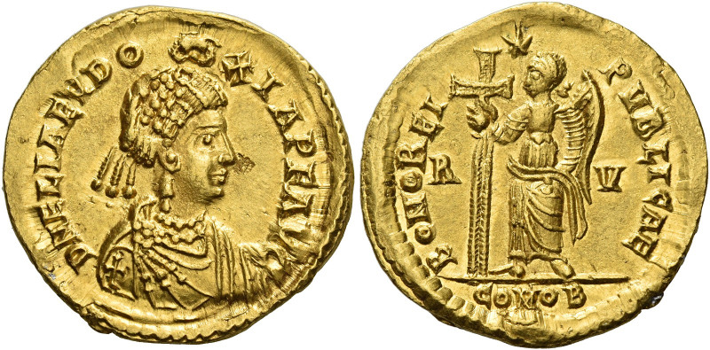 Licinia Eudoxia, wife of Valentinian III. 
Solidus, Ravenna after 439, AV 4.41 ...