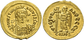 Athalaric, 526-534. 
Pseudo-Imperial Coinage. In the name of Justinian I, 527-565. Solidus, Roma circa 527-530, AV 4.45 g. DN IVSTINI – ANVS PΓ ΛVC (...