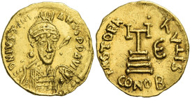 An Arabic imitation (?). 
Pseudo-Imperial coinage. In name of Justinian I, solidus, uncertain mint after 668, AV 4.52 g. D N IVSTINI – ANVS DD VI Hel...