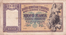 Albania, 100 Franga, 1940, FINE, p8
Split, bands, rips and stains
Estimate: USD 20-40