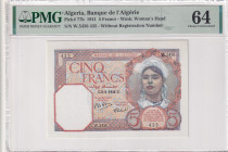 Algeria, 5 Francs, 1941, UNC, p77b
PMG 64
Estimate: USD 75-150