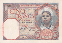 Algeria, 5 Francs, 1940, XF(-), p77b
Estimate: USD 20-40