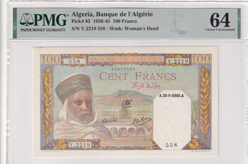 Algeria, 100 Francs, 1945, UNC, p85
PMG 64
Estimate: USD 75-150