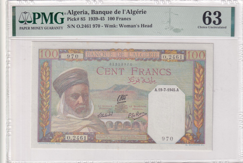 Algeria, 100 Francs, 1939/1945, UNC, p85
PMG 63
Estimate: USD 100-200