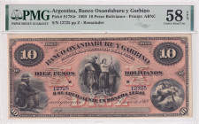 Argentina, 10 Pesos Bolivianos, 1869, AUNC, pS1784r, REMAINDER
PMG 58 EPQ
Estimate: USD