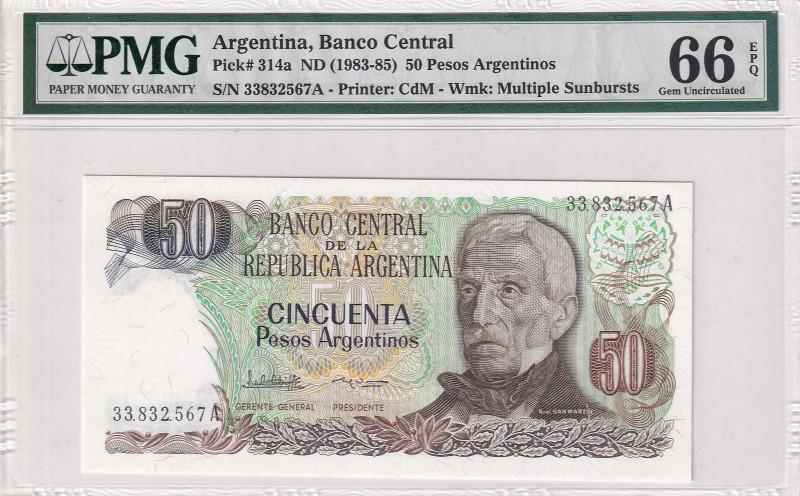 Argentina, 50 Pesos Argentinos, 1983/1985, UNC, p314a
PMG 66 EPQ
Estimate: USD...