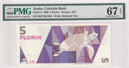 Aruba, 5 Florin, 1990, UNC, p6
PMG 67 EPQ, High condition 
Estimate: USD 100-200