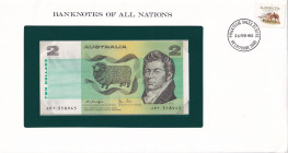Australia, 2 Dollars, 1974/1985, UNC, p43c, FOLDER
In its stamped and stamped special envelope.
Estimate: USD 20-40