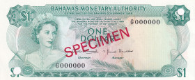 Bahamas, 1 Dollar, 1968, UNC, p27s, SPECIMEN
Queen Elizabeth II Portrait
Estimate: USD 50-100