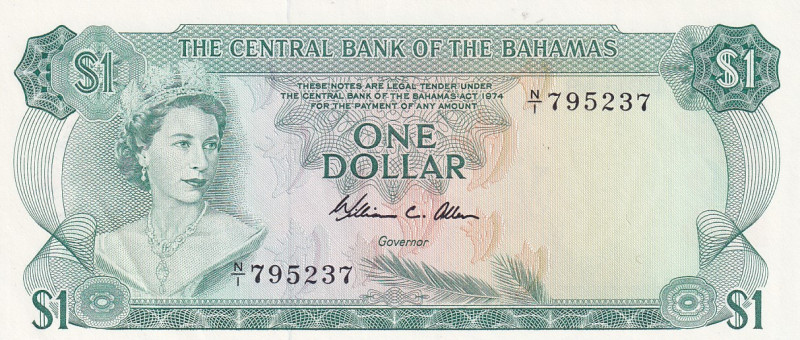 Bahamas, 1 Dollar, 1974, UNC(-), p35b
Queen Elizabeth II Portrait
Estimate: US...