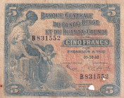 Belgian Congo, 5 Francs, 1952, FINE, p21
There are large tears, Split, stains
Estimate: USD 30-60