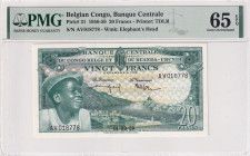 Belgian Congo, 20 Francs, 1956/1959, UNC, p31
PMG 65 EPQ
Estimate: USD 200-400