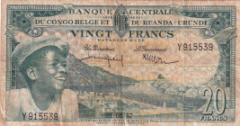 Belgian Congo, 20 Francs, 1959, VF, p31
There are pinholes, split and stains
Estimate: USD 20-40