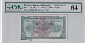 Belgium, 10 Francs-2 Belgas, 1944, UNC, p122s, SPECIMEN
PMG 64
Estimate: USD 200-400