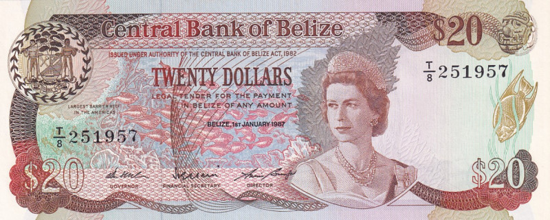 Belize, 20 Dollars, 1982, UNC, p49b
Queen Elizabeth II Portrait
Estimate: USD ...