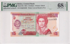 Belize, 5 Dollars, 2011, UNC, p67e
PMG 68 EPQ, High Condition , TOP POP
Estimate: USD 250-500