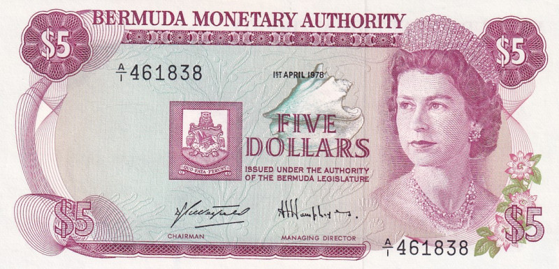 Bermuda, 5 Dollars, 1978, AUNC, p29a
Queen Elizabeth II Portrait
Estimate: USD...