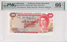 Bermuda, 100 Dollars, 1985, UNC, p33CS1, SPECIMEN
PMG 66 EPQ, Queen Elizabeth II. Potrait, Collector Series
Estimate: USD 120-240