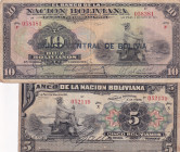 Bolivia, 5-10 Bolivianos, 1911, FINE, p105; p114, (Total 2 banknotes)
There are stains and split
Estimate: USD 20-40