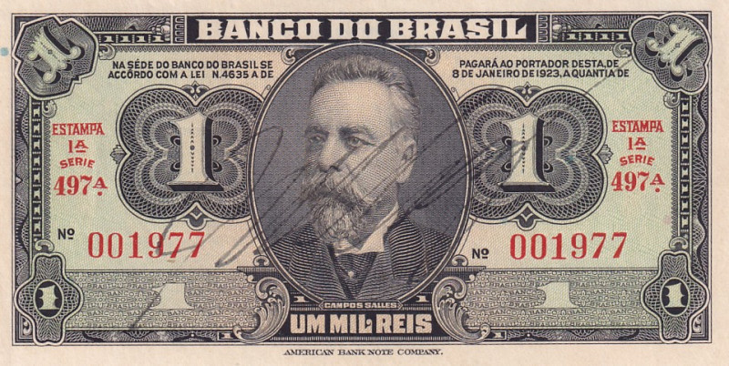 Brazil, 1 Mil Reis, 1923, UNC(-), p131A
Estimate: USD 20-40