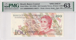 Brazil, 100 Cruzados Novos, 1989, UNC, p220as, SPECIMEN
PMG 63
Estimate: USD 100-200