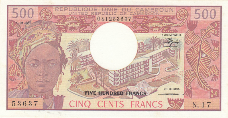 Cameroun, 500 Francs, 1983, UNC, p15d
Light stained
Estimate: USD 30-60