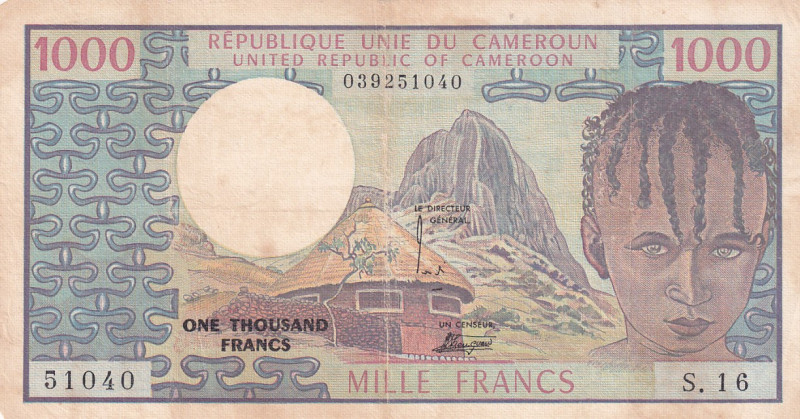 Cameroun, 1.000 Francs, 1978/1983, VF, p16b
Split and stains.
Estimate: USD 20...