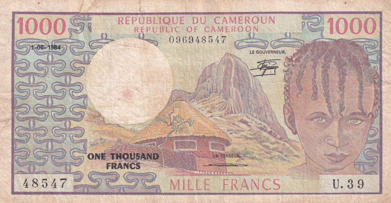 Cameroun, 1.000 Francs, 1984, VF(-), p21
There are tears.
Estimate: USD 25-50