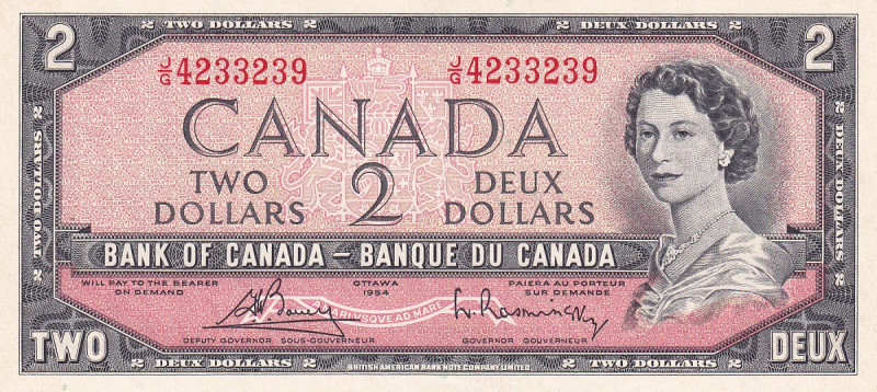 Canada, 2 Dollars, 1954, UNC(-), p76c
Queen Elizabeth II Portrait
Estimate: US...