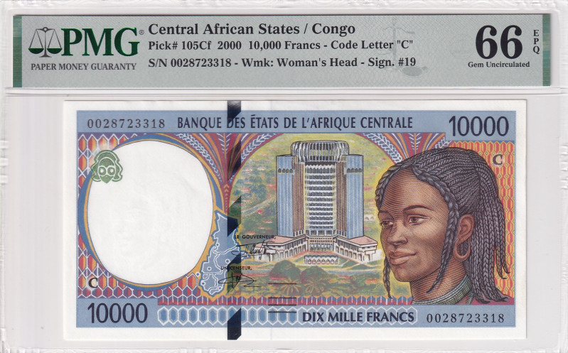 Central African States, 10.000 Francs, 2000, UNC, p105Cf
PMG 66 EPQ, 10th highe...