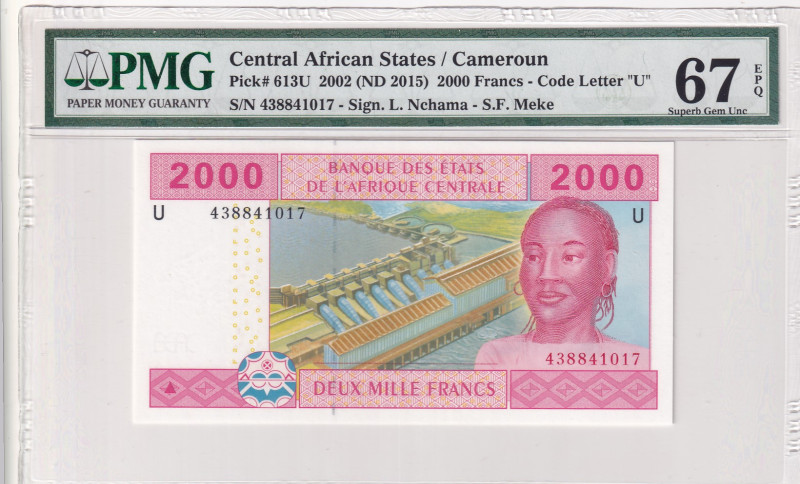 Central African States, 2.000 Francs, 2002, UNC, p613U
PMG 67 EPQ, High conditi...