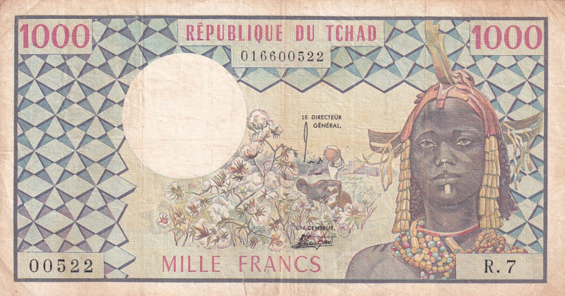 Chad, 1.000 Francs, 1974/1978, VF, p3b
Stained
Estimate: USD 25-50