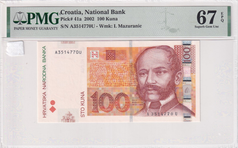 Croatia, 100 Kuna, 2002, UNC, p41a
PMG 67 EPQ, High condition 
Estimate: USD 3...