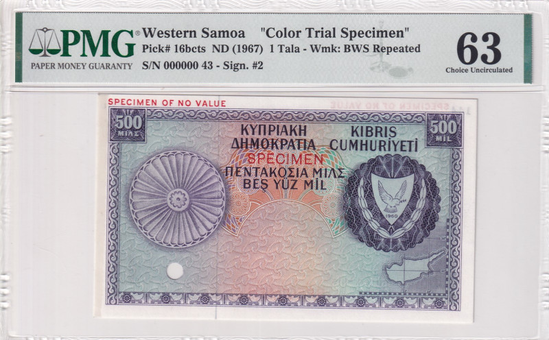 Cyprus, 500 Mils, 1964, UNC, p38cts, SPECIMEN
PMG 63, Color Trial Specimen, The...