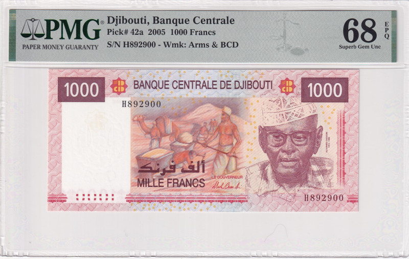 Djibouti, 1.000 Francs, 2005, UNC, p42a
PMG 68 EPQ, TOP POP
Estimate: USD 125-...