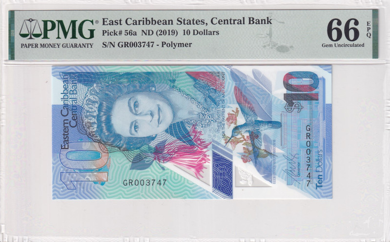 East Caribbean States, 10 Dollars, 2019, UNC, p56a
PMG 66 EPQ, Queen Elizabeth ...