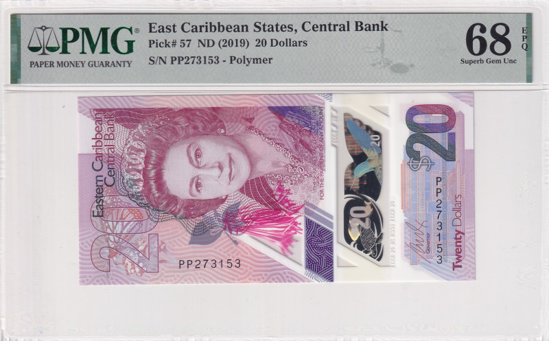 East Caribbean States, 20 Dollars, 2019, UNC, p57
PMG 68 EPQ, High Condition , ...