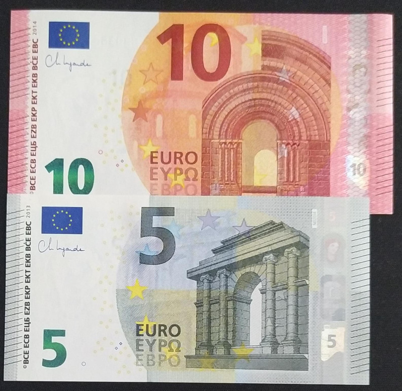 European Union, 5-10 Euro, 2013/2014, UNC, p26; p27, (Total 2 banknotes)
Estima...