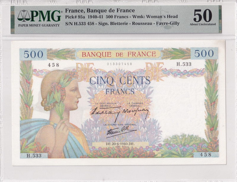 France, 500 Francs, 1940, AUNC, p95a
PMG 50
Estimate: USD 100-200