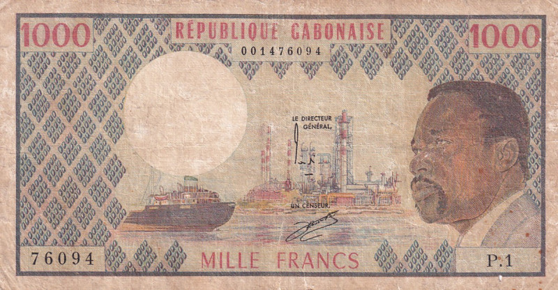 Gabon, 1.000 Francs, 1978/1984, VF(-), p3a
There are wear on the edges of the b...