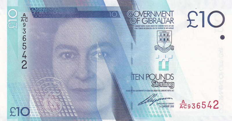 Gibraltar, 10 Pounds, 2010, UNC, p36
Queen Elizabeth II Portrait
Estimate: USD...