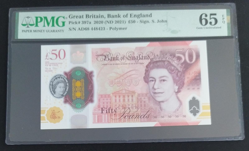 Great Britain, 50 Pounds, 2021, UNC, p397a
PMG 65 EPQ, Queen Elizabeth II. Potr...