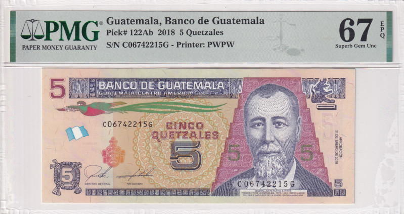 Guatemala, 5 Quetzales, 2018, UNC, p122Ab
PMG 67 EPQ, High condition 
Estimate...