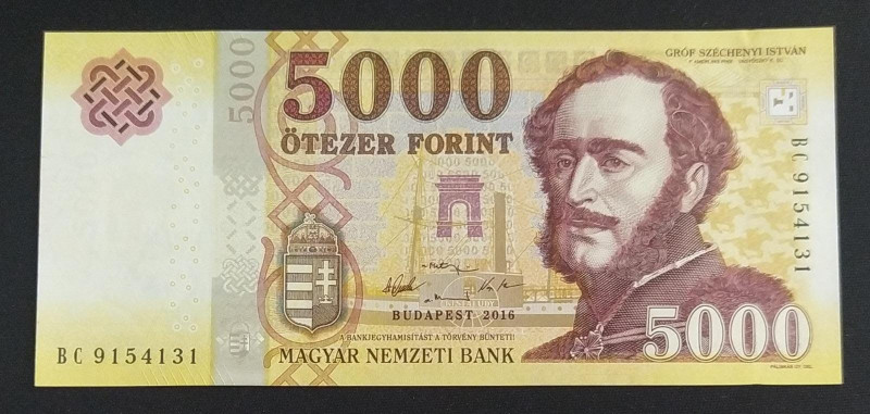 Hungary, 5.000 Forint, 2016, UNC, p205a
Estimate: USD 30-60