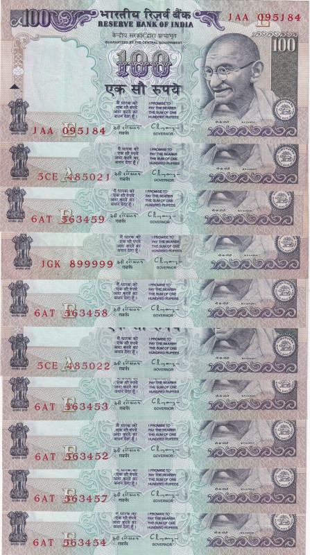 India, 100 Rupees, 1996/2005, p91a, (Total 10 banknotes)
In different condition...