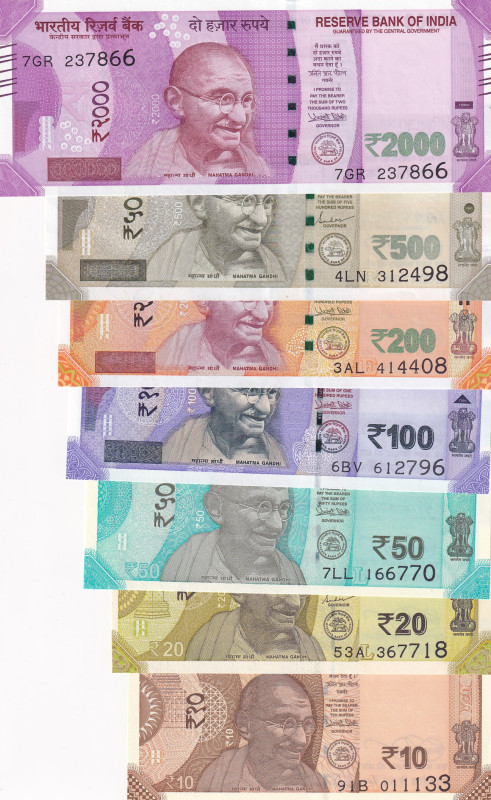 India, 10-20-50-100-200-500-2.000 Rupees, 2016/2019, UNC, (Total 7 banknotes)
5...