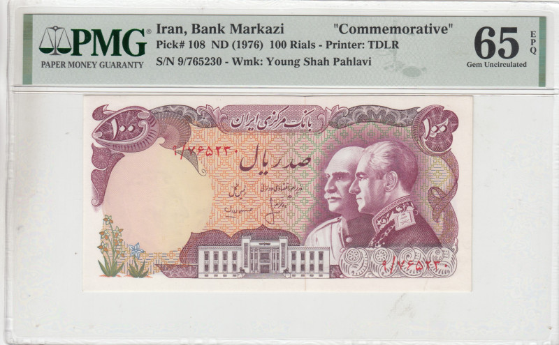 Iran, 100 Rials, 1976, UNC, p108
PMG 65 EPQ, Commemorative banknote
Estimate: ...