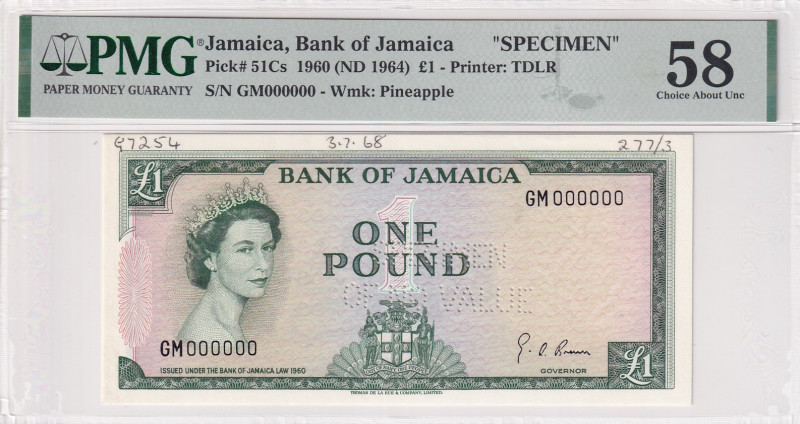 Jamaica, 1 Pound, 1964, AUNC, p51Cs, SPECIMEN
PMG 58, Queen Elizabeth II Portra...