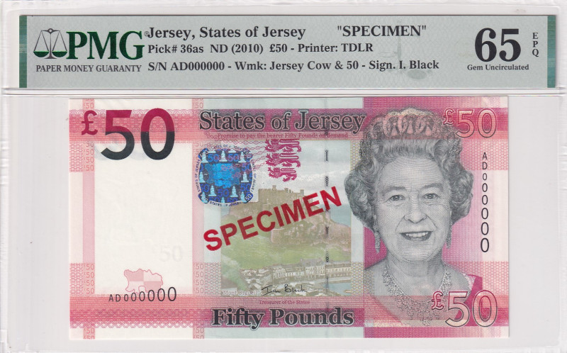 Jersey, 50 Pounds, 2010, UNC, p36as, SPECIMEN
PMG 65 EPQ, Queen Elizabeth II Po...